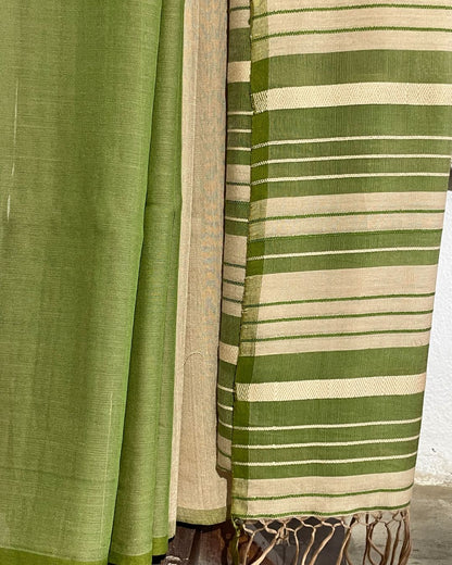 Saree-Green & Beige