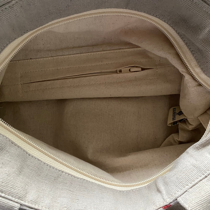 Designer Tote Bag - Off White & Rust Stripes