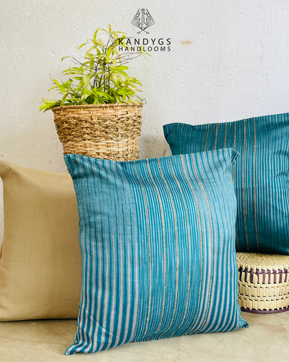 Jute Cushion Cover (18 x 18) - Turquoise Blue With Jute Ribs