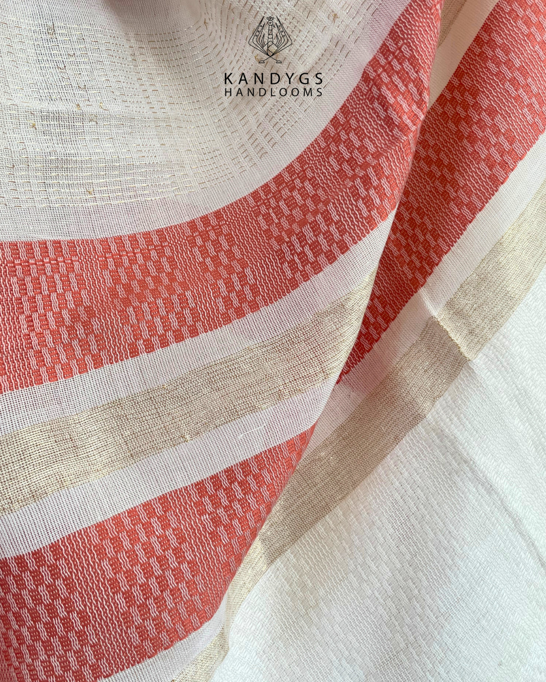 Saree  Bamboo White & coral pink with Gold Threads