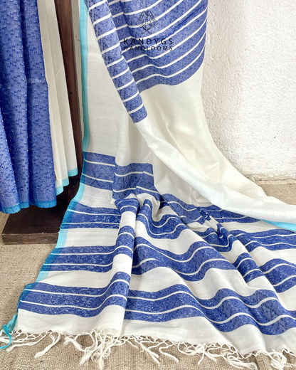 Saree Bamboo -Blue and white horizontal stripes