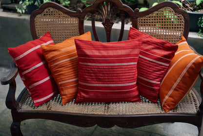 Cushion Cover -Red & White Ribs (16" X 16")