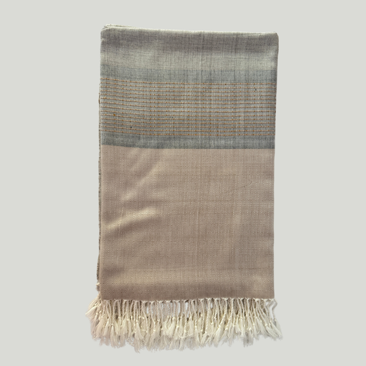 Bamboo & Cotton Throw - Beige & Olive stripes