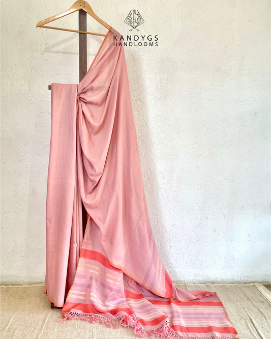 Saree Bamboo - Pink with horizontal stripes in coral, lavender, and cream