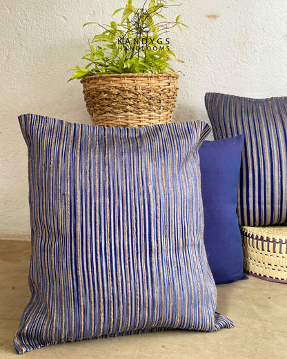Jute Cushion Cover (18 x 18) - Navy Blue With Jute Ribs