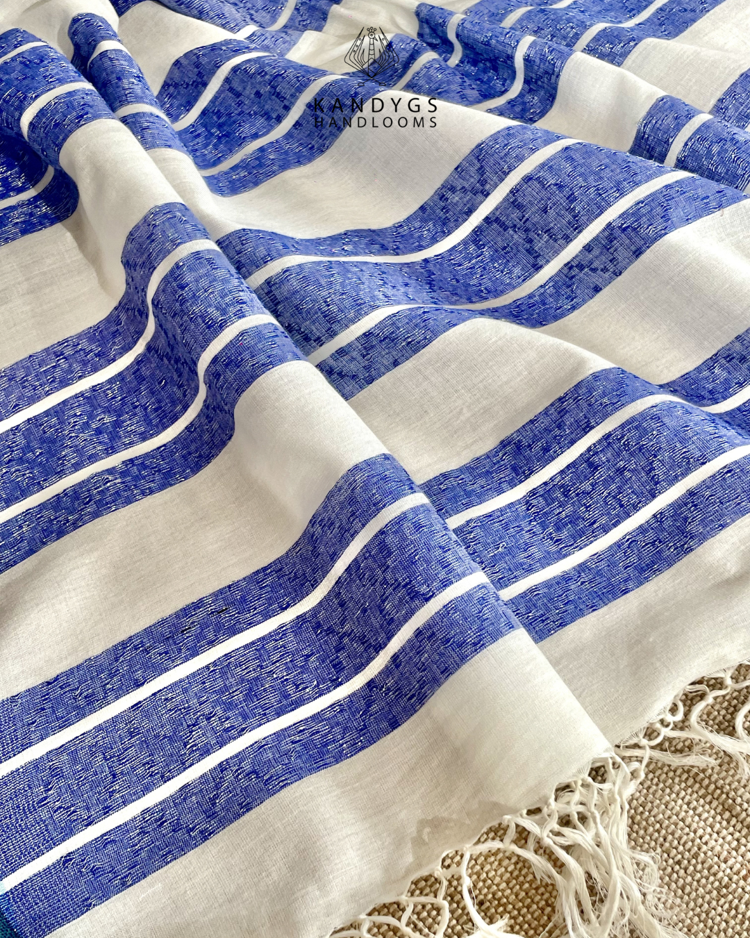 Saree Bamboo -Blue and white horizontal stripes