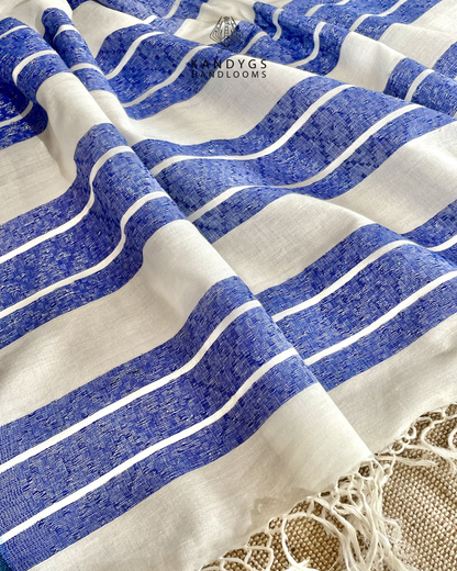Saree Bamboo -Blue and white horizontal stripes