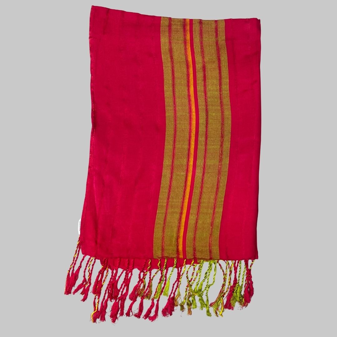 Shawl - Red with Green & Yellow Stripes