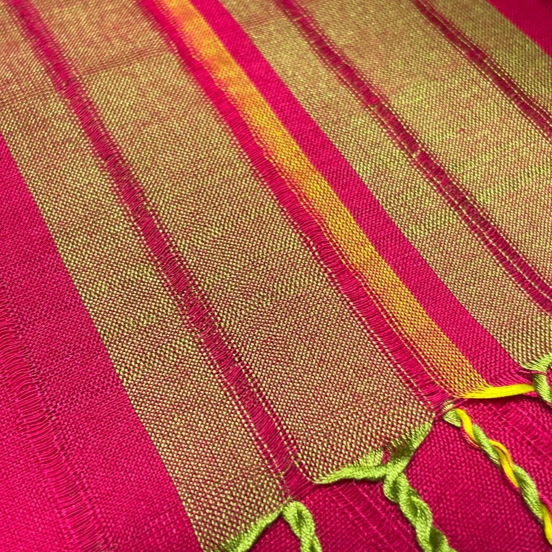 Shawl - Red with Green & Yellow Stripes