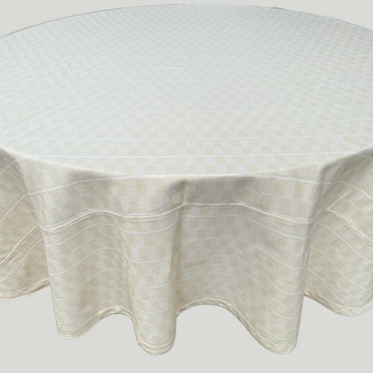 Round table cloth - Off white & beige checks (6 seaters - 72Q)