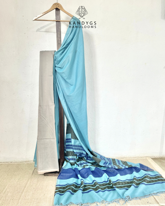 Saree Bamboo -light blue with vertical stripes of blue, gray, and black