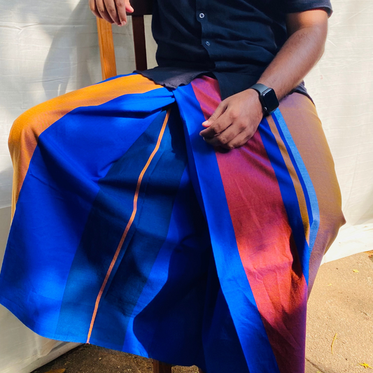 Sarong - Blue with Rust & Mustard stripes