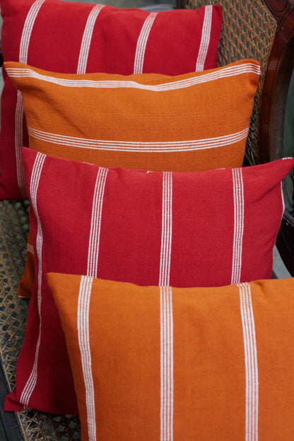 Cushion Cover - Burnt Orange & White Ribs (16" X 16")