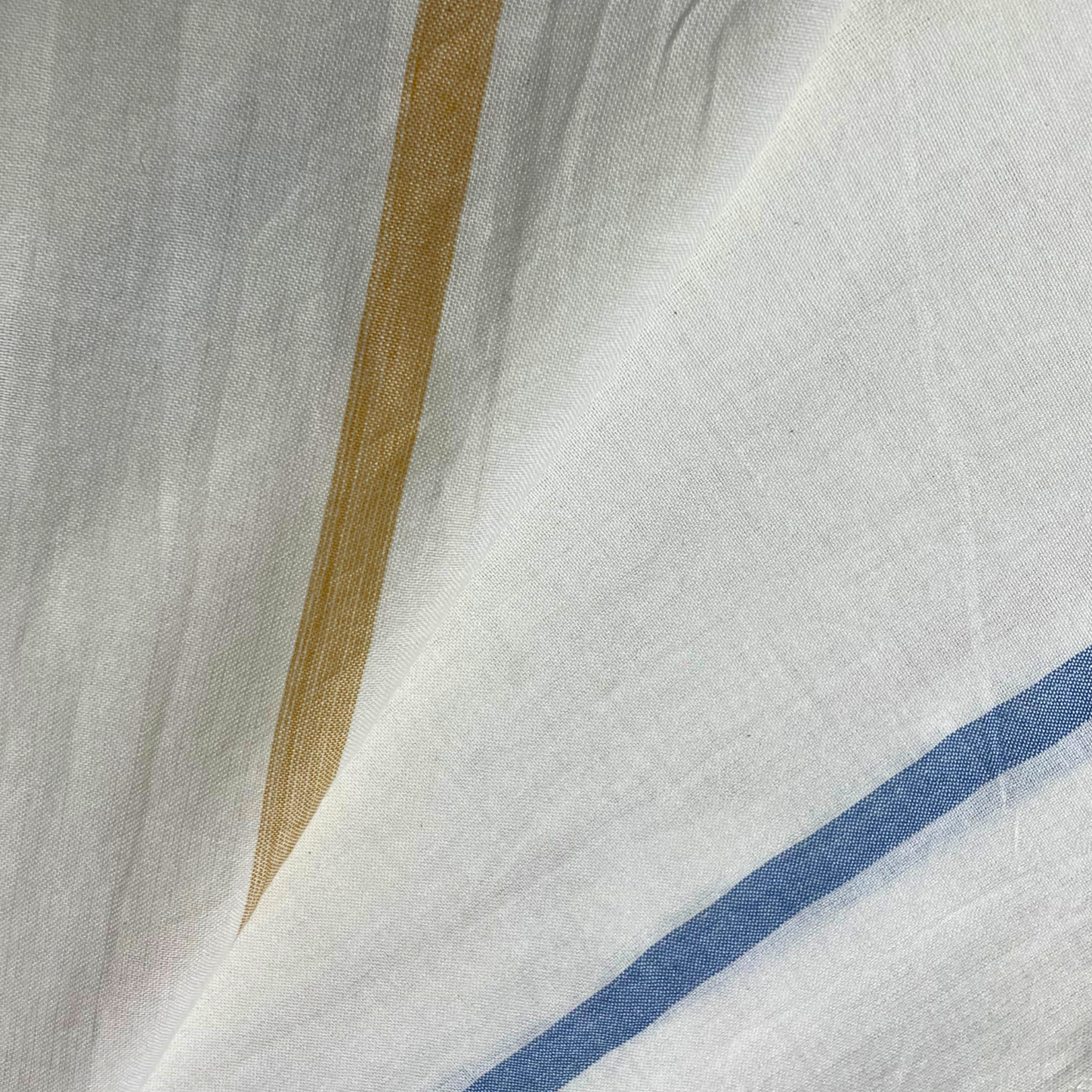 Shawl - White With Blue & Musterd Line