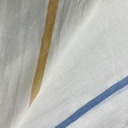 Shawl - White With Blue & Musterd Line
