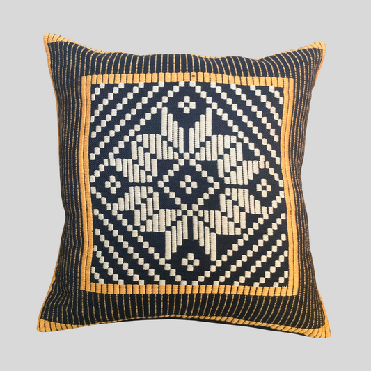 Dumbara Cushion Cover - Beige & Musterd With Black   (16 x 16)