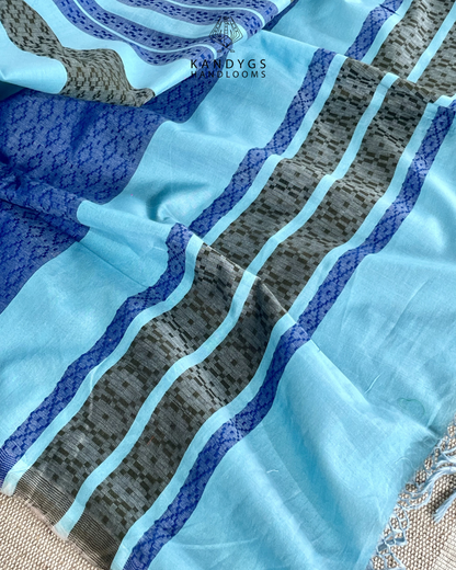 Saree Bamboo -light blue with vertical stripes of blue, gray, and black