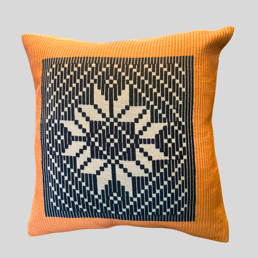 Dumbara Cushion Cover - Orange & Beige With Black  (16 x 16)