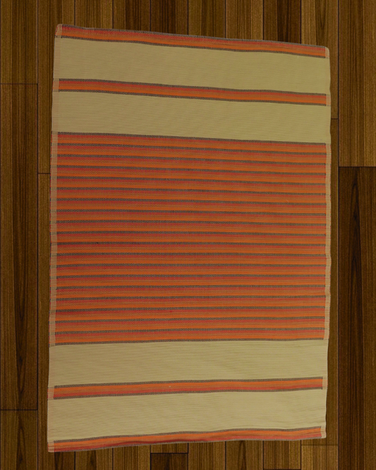 Rug -Burnt Orange & Red,Black Stripes