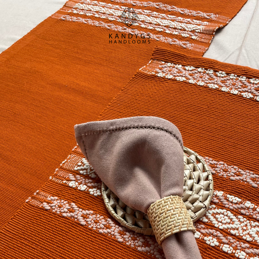 Designer Table Mat -Rust & White )