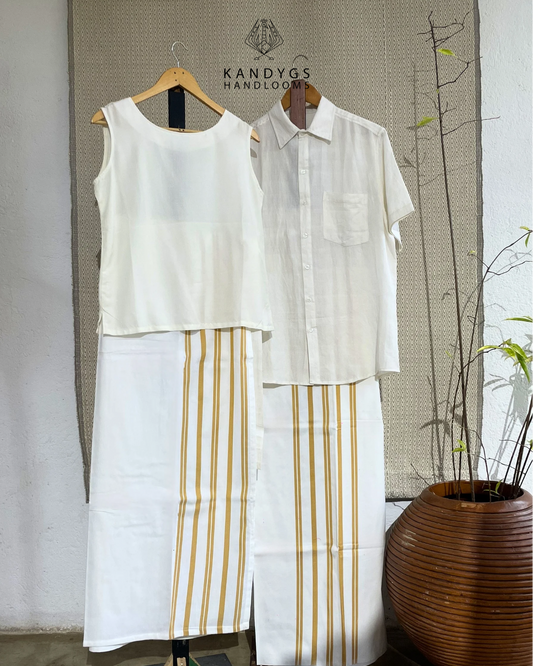 Sarong - Off white with Beige & Mustard stripes