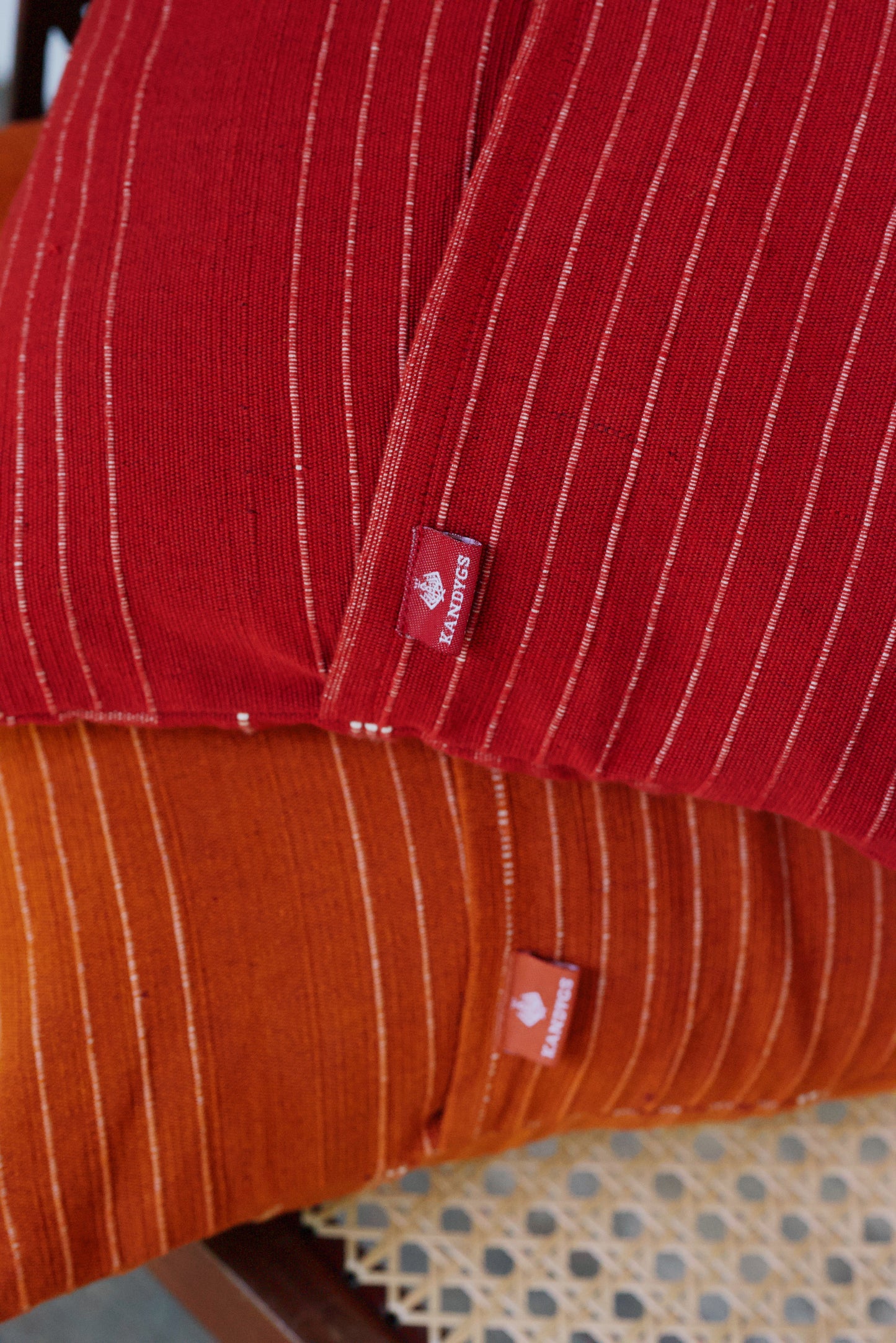 Cushion Cover -Red & White Ribs (16" X 16")