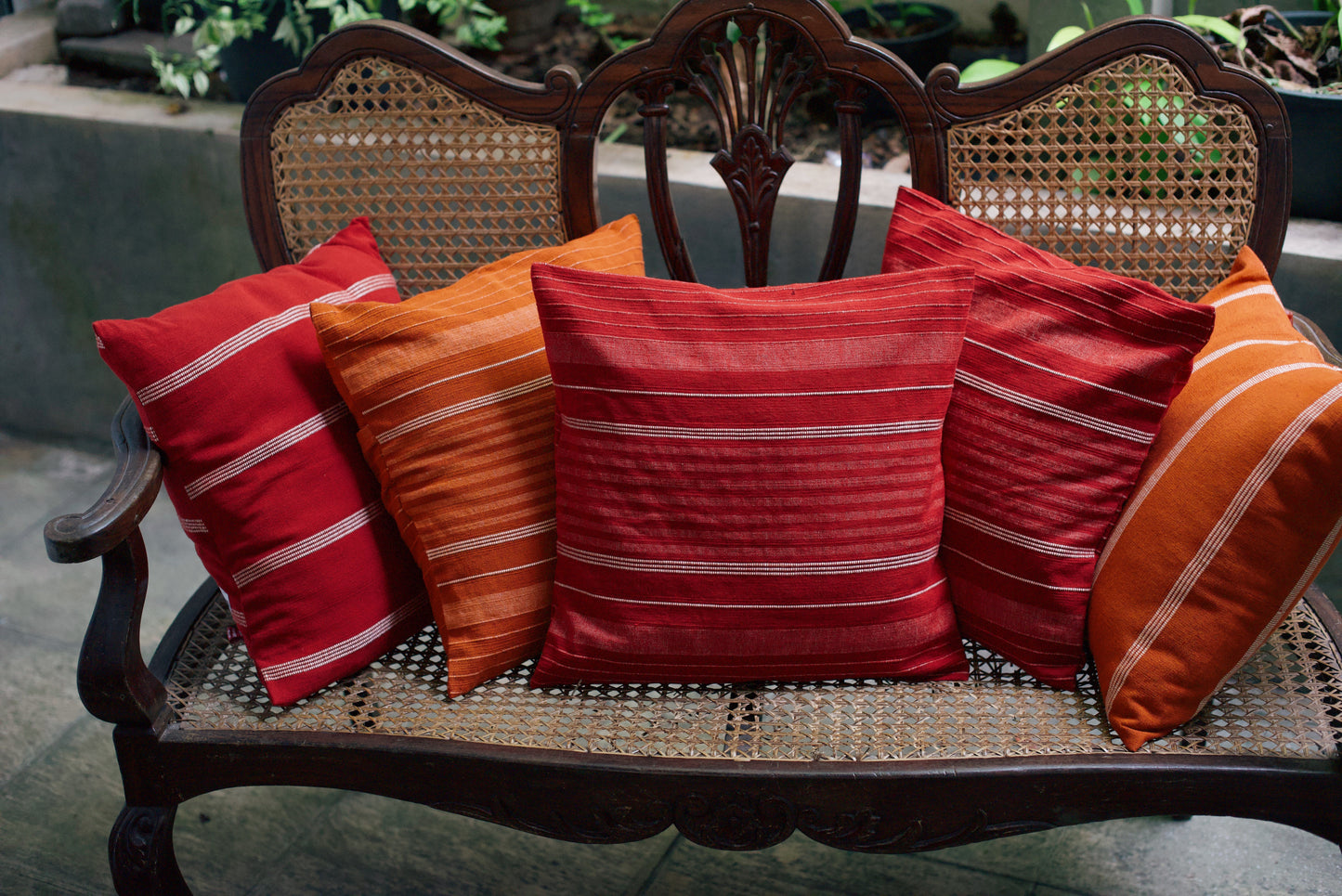 Cushion Cover -Red & White Ribs (16" X 16")