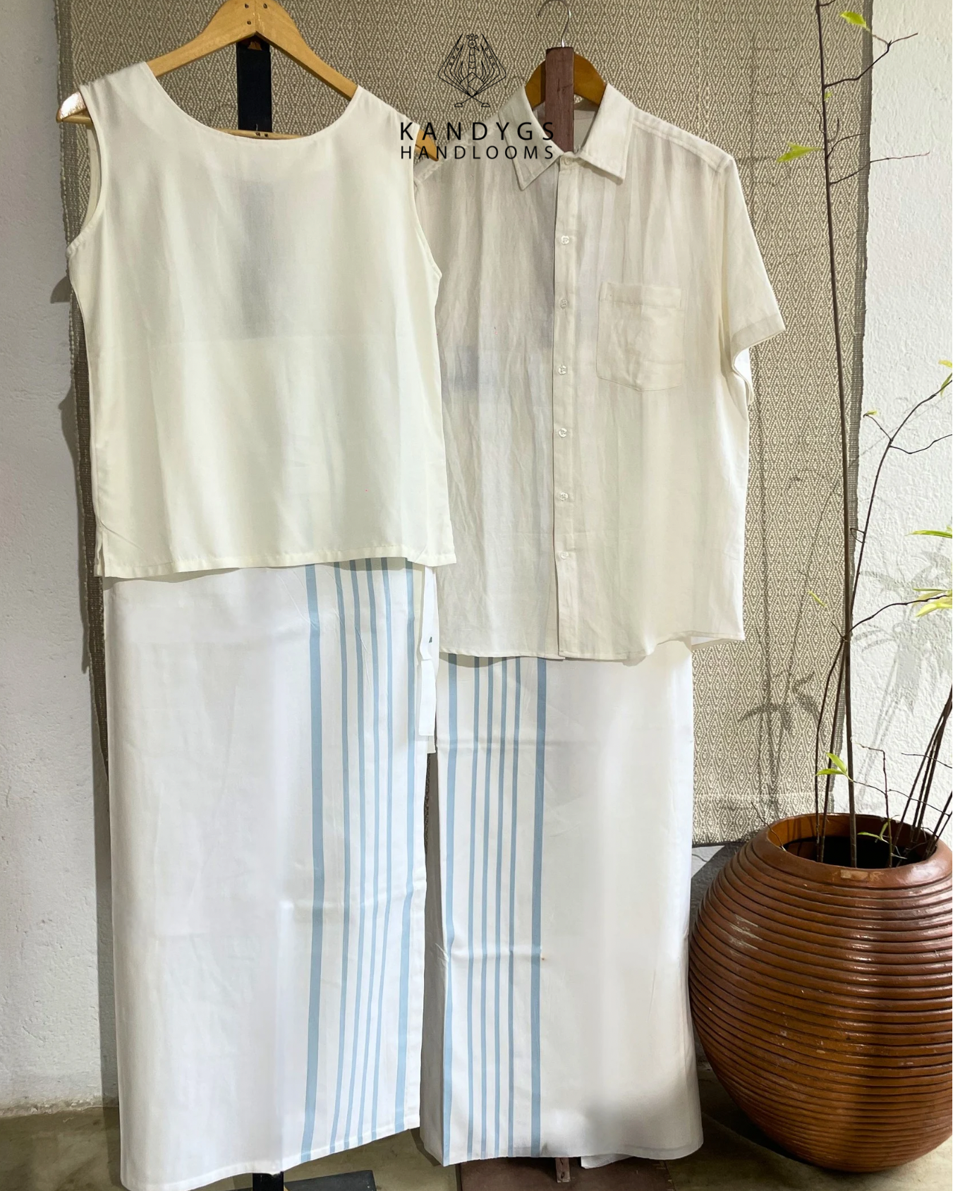 Sarong - Off White with Blue stripes