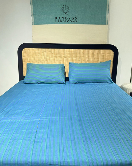 Cotton Bed Sheet 100 X 100 - Blue & Green Stripes