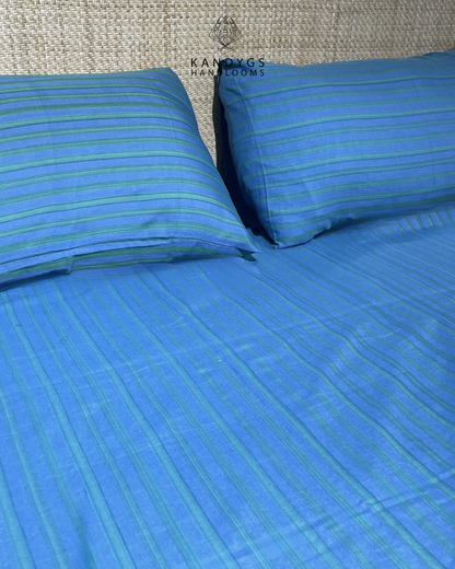 Cotton Bed Sheet 100 X 100 - Blue & Green Stripes