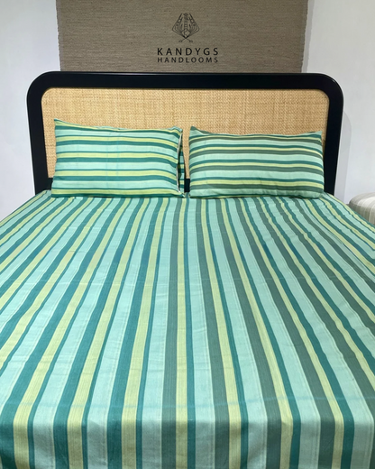 Cotton Bed Sheet 100 X 100 Green & Yellow Stripes