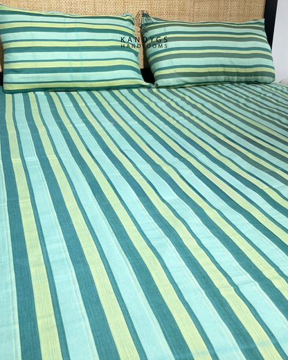 Cotton Bed Sheet 100 X 100 Green & Yellow Stripes