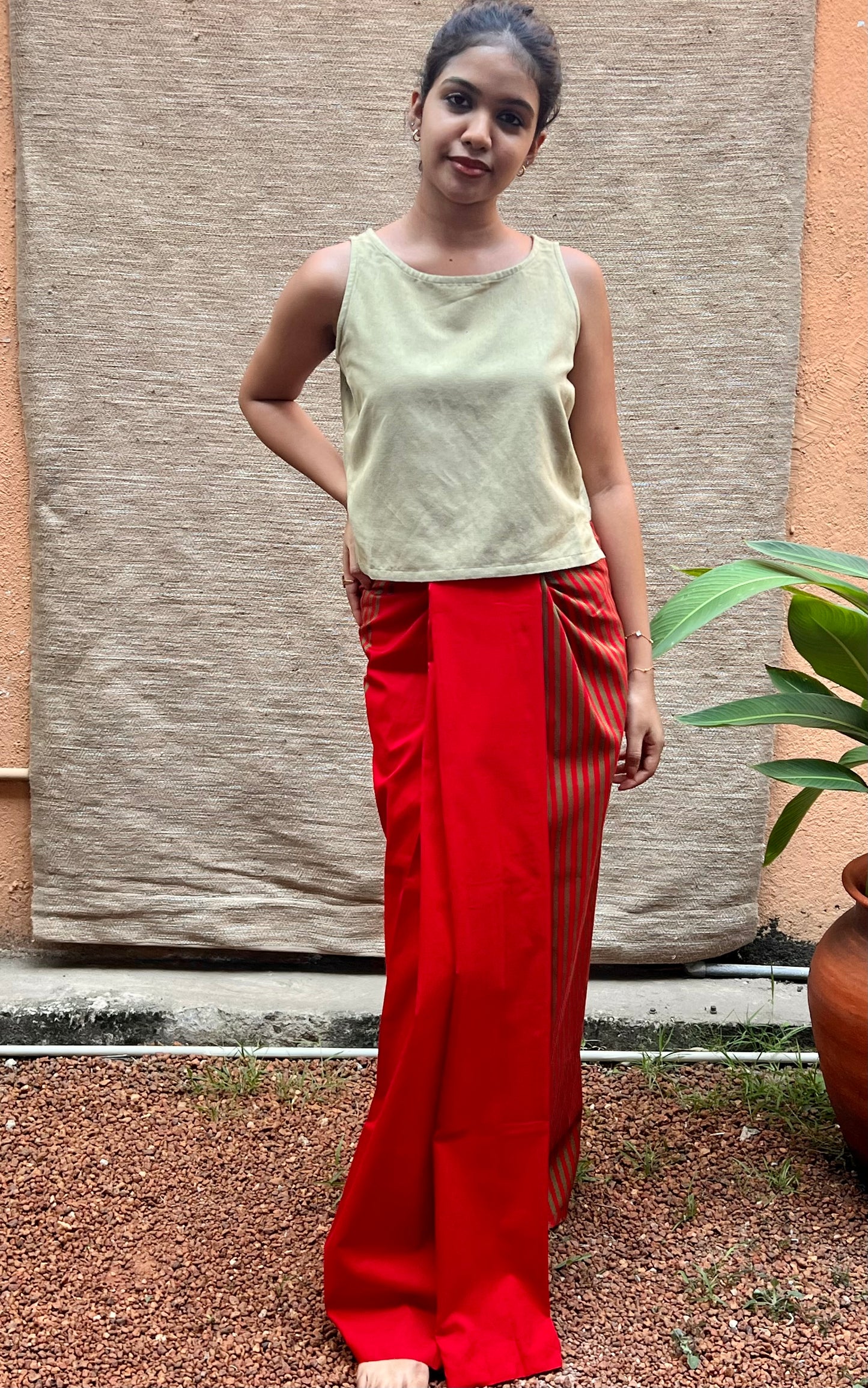 Red Sarong with Green Stripes