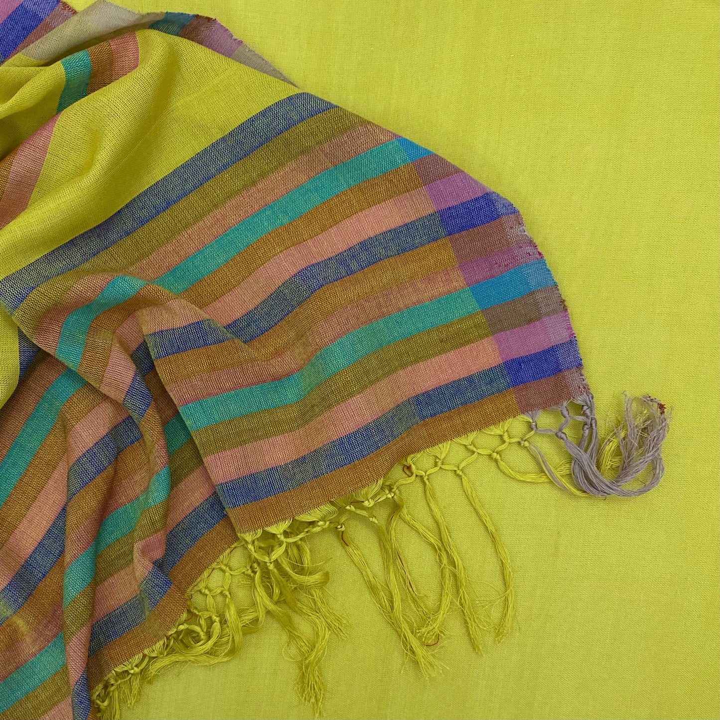 Saree - Yellow with Pastel stripes