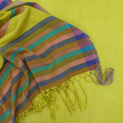 Saree - Yellow with Pastel stripes