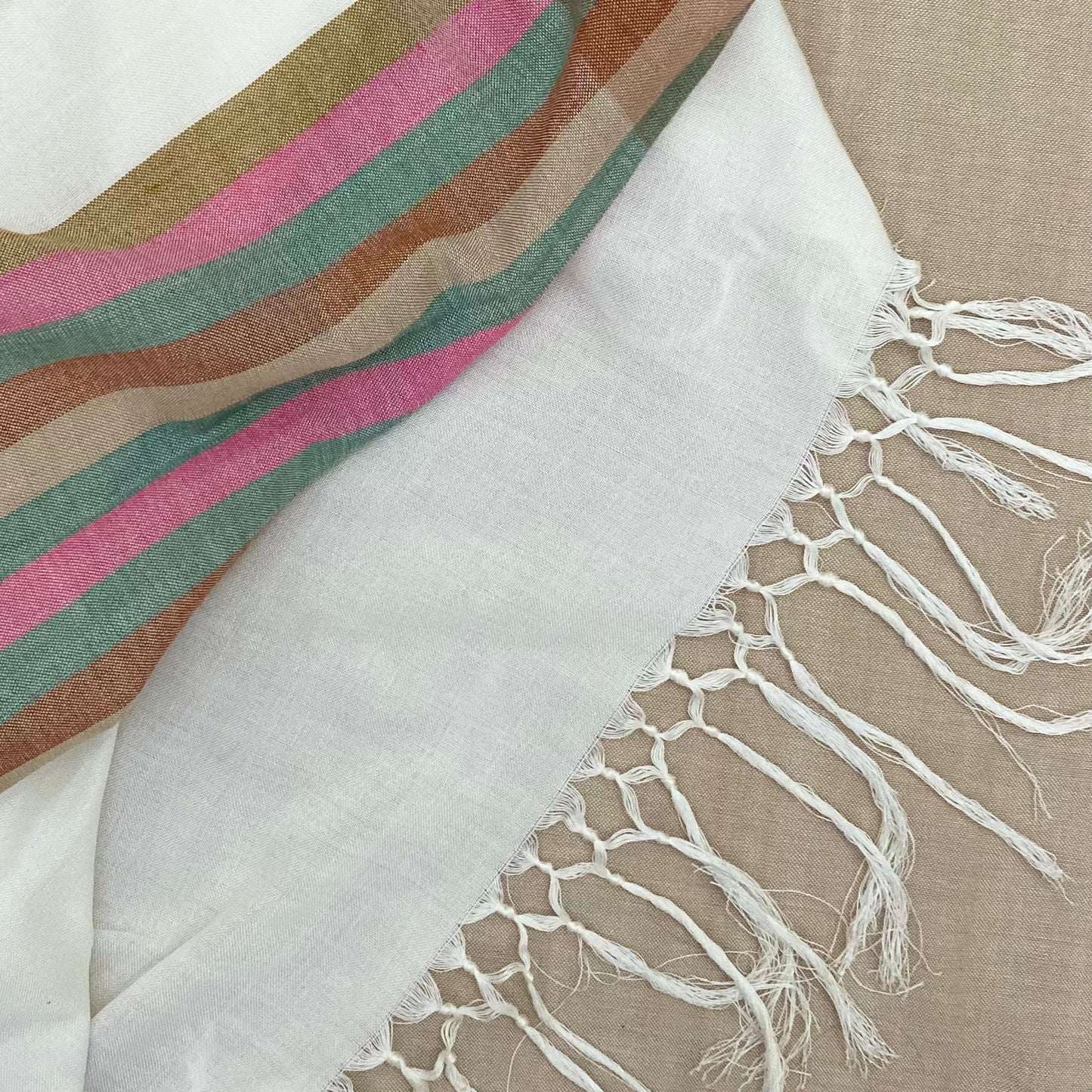 Saree - Beige and white
