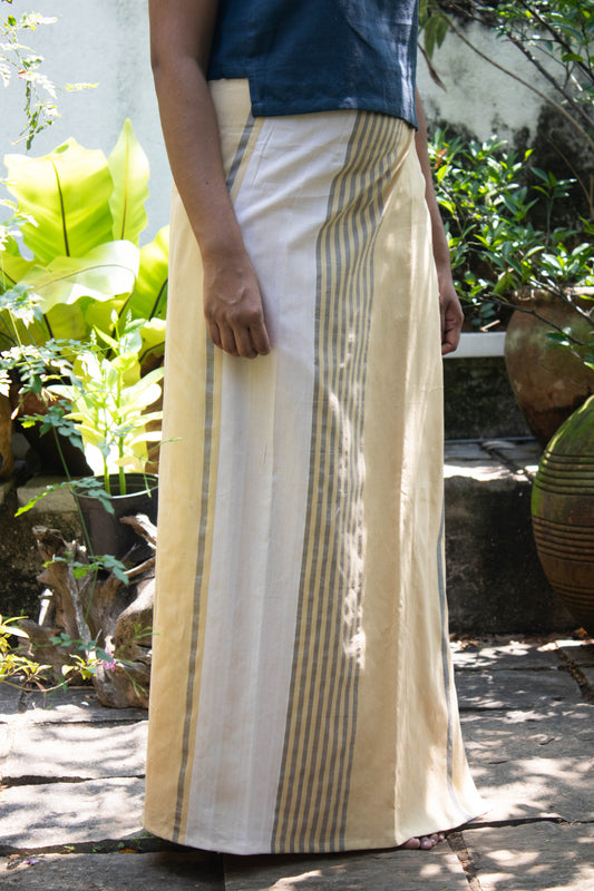 Lungi -  White & Yellow With Gray Stripes