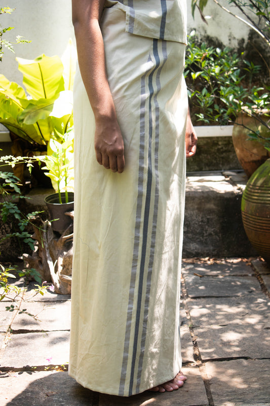 Lungi - White With Gray Strips