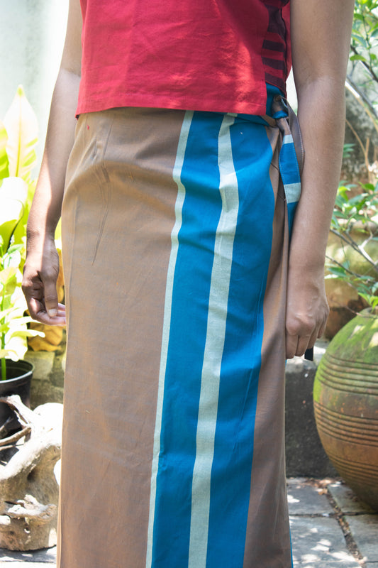Lungi - Beige With Blue Strips