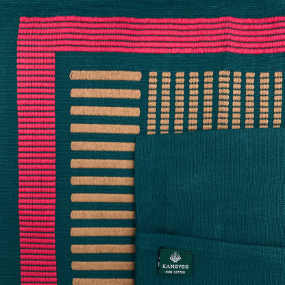 Dumbara Cushion Cover - Dark Green with Brown & Red (16" X 16")