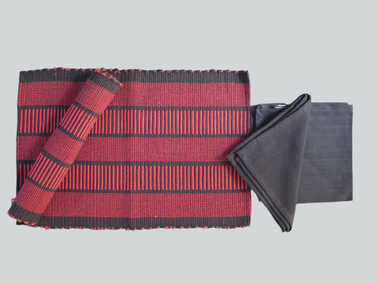 Table Mats + Serviettes (Set of 4)  Red & Black Strips