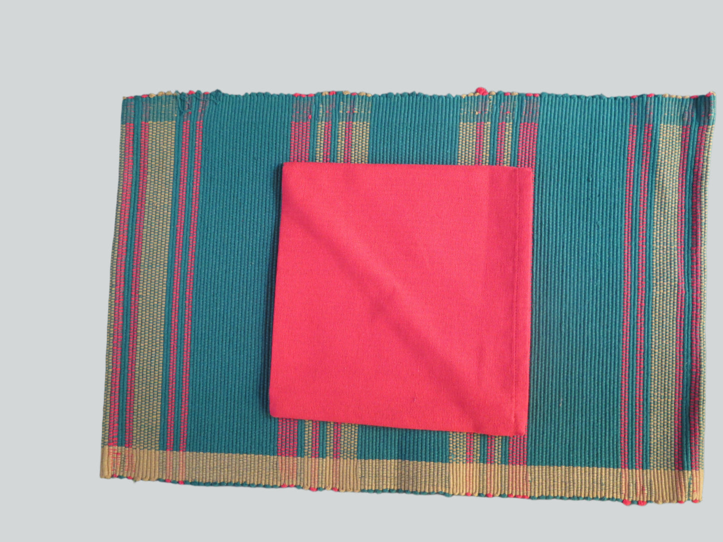 Table Mats + Serviettes (Set of 4)  Green & Red Strips
