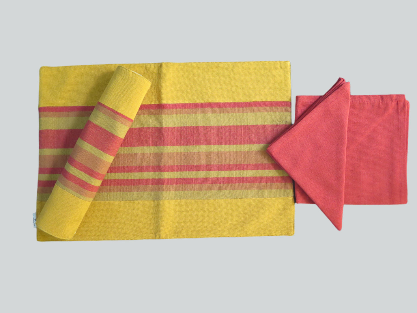 Table Mats + Serviettes (Set of 4) Mustard & Red