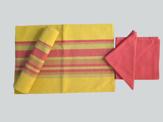 Table Mats + Serviettes (Set of 4) Mustard & Red