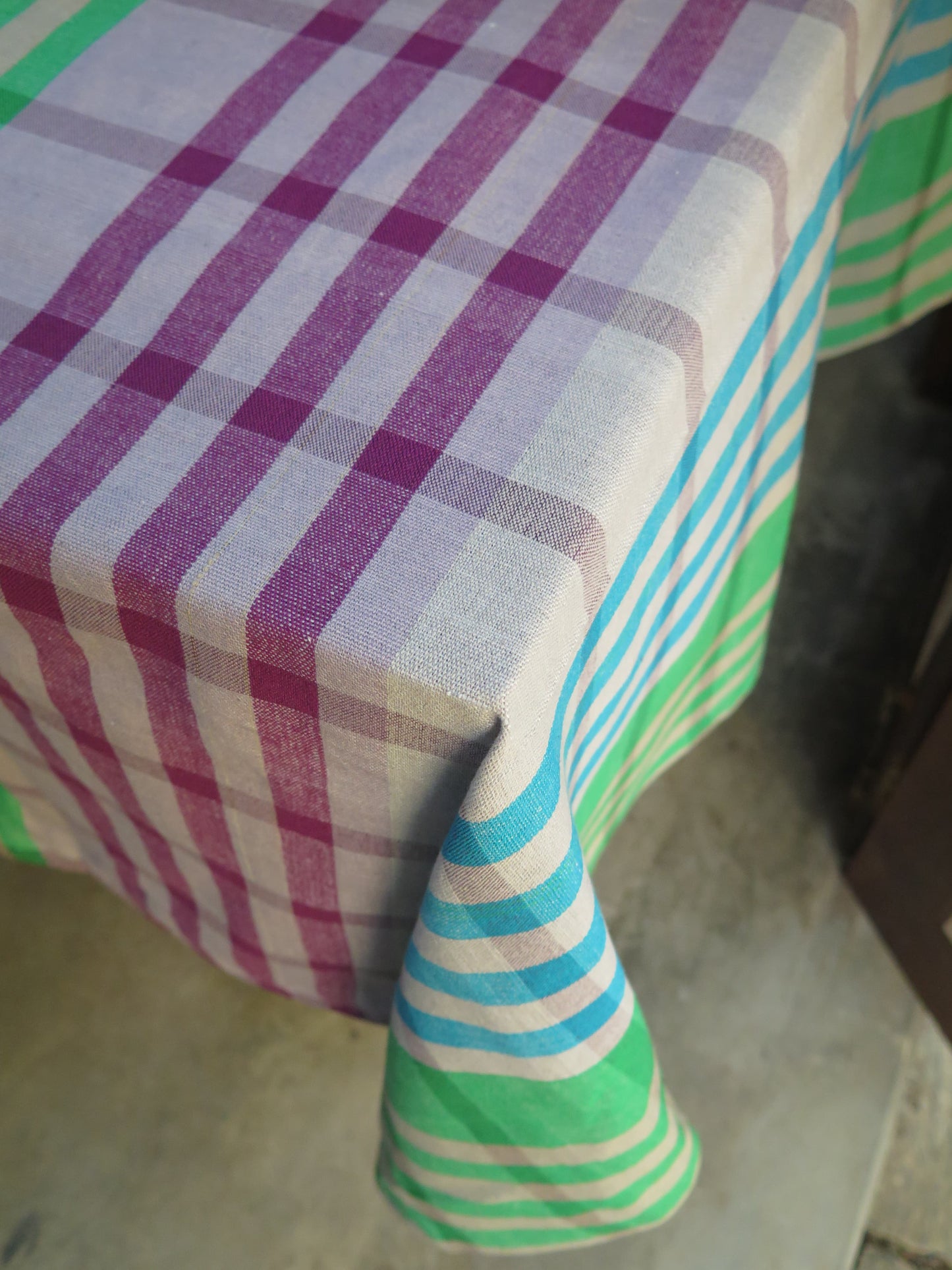 Square Table Cloth  - Green & Purple Check With Ash  (6 seater - 54" X 90")