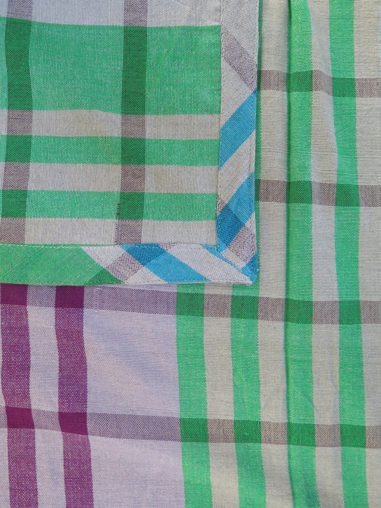 Square Table Cloth  - Green & Purple Check With Ash  (6 seater - 54" X 90")
