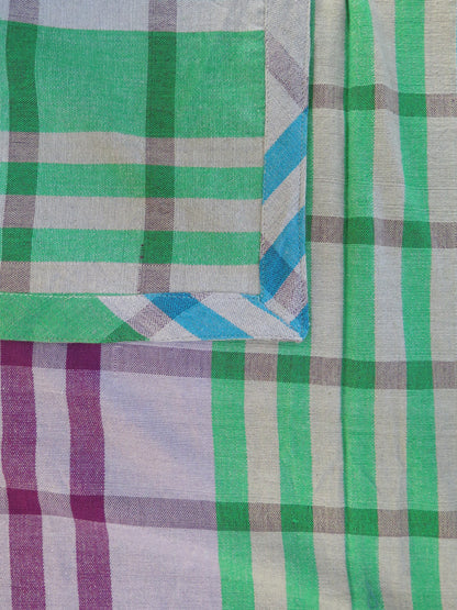 Square Table Cloth  - Green & Purple Check With Ash  (6 seater - 54" X 90")