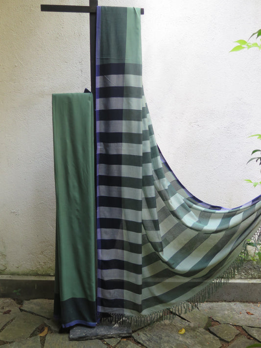 Saree - Gray Green Striped