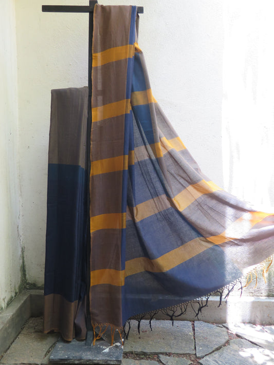 Saree - Yelow & Blue Striped