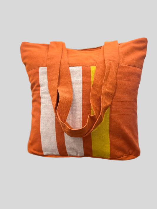 Shopper bag -  Orange with White & Yellow stripes